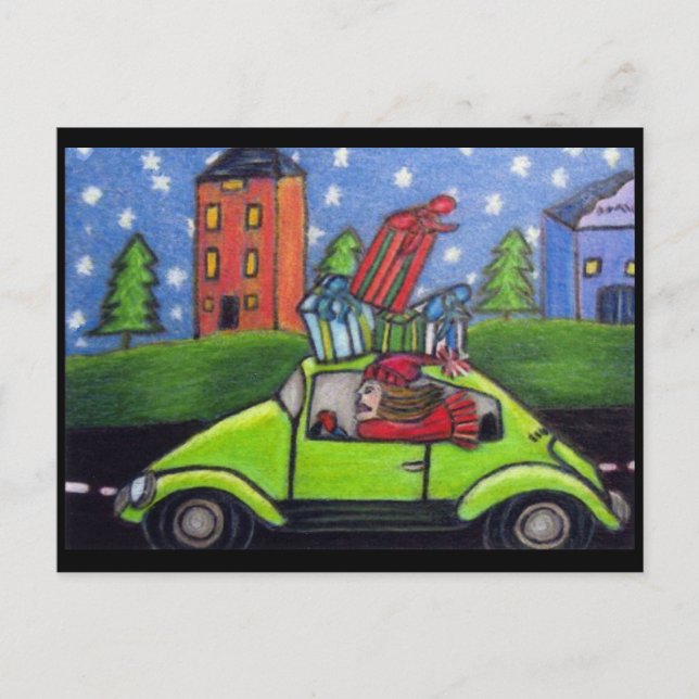Cartão Postal De Festividades Presentes de carro de Compro de Natal (Frente)