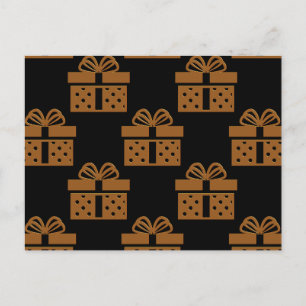 Cartão Postal De Festividades Presentes de Natal Dourados em Preto