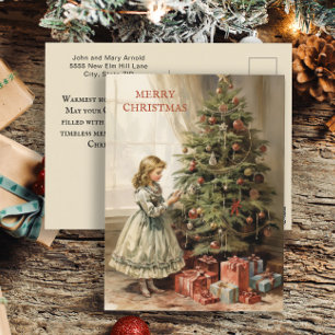 Cartão Postal De Festividades Presentes de Natal para Menina de Árvore de Natal