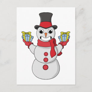 Cartão Postal De Festividades Presentes de Snowman