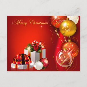 Cartão Postal De Festividades Presentes e ornamentos de Natal