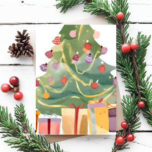 Cartão Postal De Festividades Presentes sob a Árvore de Natal Aquarela