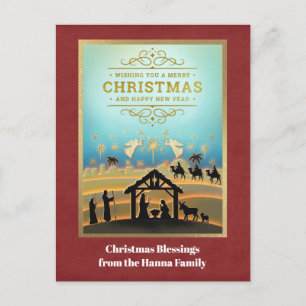 Cartão Postal De Festividades Presépio "Feliz Natal e Ano Novo"