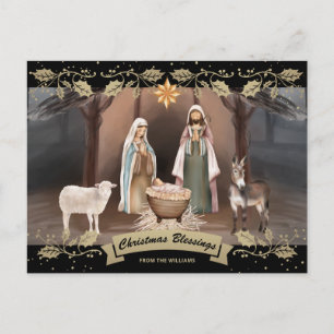 Cartão Postal De Festividades Presépio Preto Dourado Natal Cristão