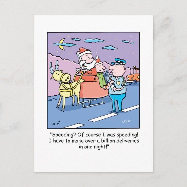 Cartão Postal De Festividades Pressa travada papai noel dos desenhos animados do (Frente)