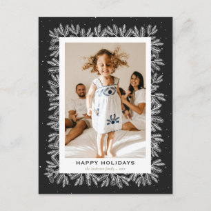Cartão Postal De Festividades Preto Rustic Pine Snow Photo Happy
