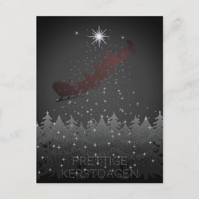 Cartão Postal De Festividades Prettige Kerstdagen Natal Eve Sky Stars Sleigh (Frente)