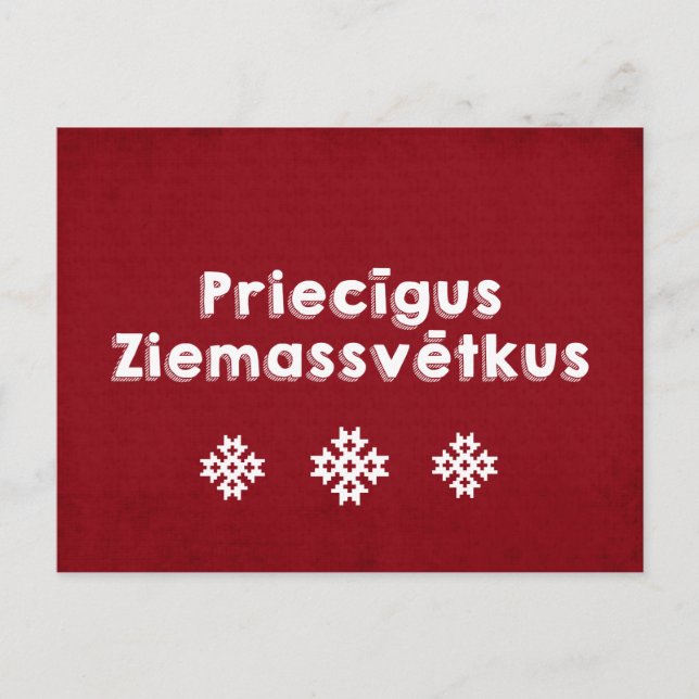 Cartão Postal De Festividades Priecīgus Ziemassvētkus Merry Christmas letão (Frente)