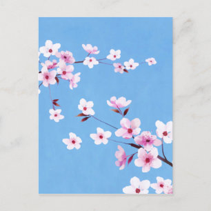 Cartão Postal De Festividades Primavera Blue Sky Cherry Blossom Flores Warecolor