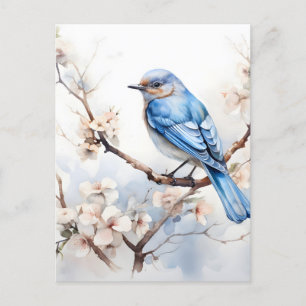 Cartão Postal De Festividades Primavera Bluebird na árvore brilhante