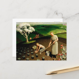 Cartão Postal De Festividades Primavera no País por Grant Wood
