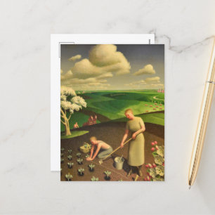 Cartão Postal De Festividades Primavera no País por Grant Wood