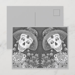 Cartão Postal De Festividades PRIMAVERA PELO E TULIPS, ESQUELETÕES GÊMEOS Engraç