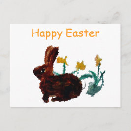 Cartão Postal De Festividades Primavera Rabbit Daffodil Art