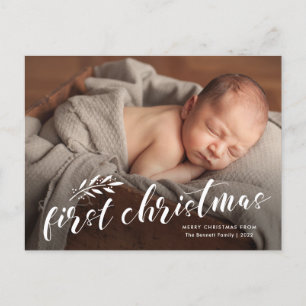 Cartão Postal De Festividades Primeira Foto de Natal da Bebê Escrita à Mão