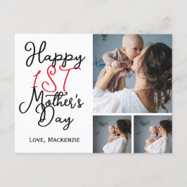 Cartão Postal De Festividades Primeiro Dia de Mãe Simples Oferecendo Três Colage
