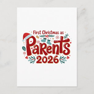 Cartão Postal De Festividades Primeiro Natal como Pais Festa de Família Natal