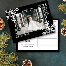 Cartão Postal De Festividades Primeiro Natal como Senhor e Senhora Snowflake Fot