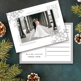 Cartão Postal De Festividades Primeiro Natal como Sr e Sra Floco de Neve Foto