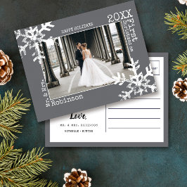 Cartão Postal De Festividades Primeiro Natal como Sr & Sra Floco de Neve Cinza F
