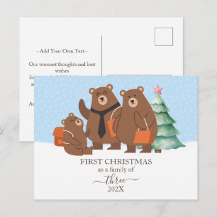 Cartão Postal De Festividades Primeiro Natal como uma Família de 3