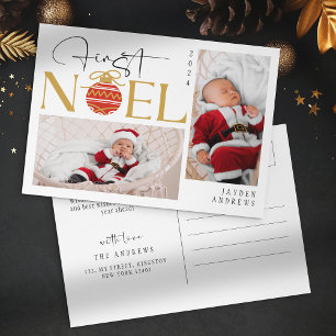 Cartão Postal De Festividades Primeiro Natal do Bebê em Foto Minimalista
