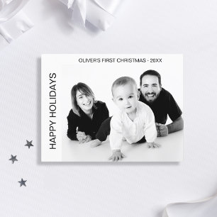 Cartão Postal De Festividades Primeiro Natal do Bebê Foto Preto e Branco