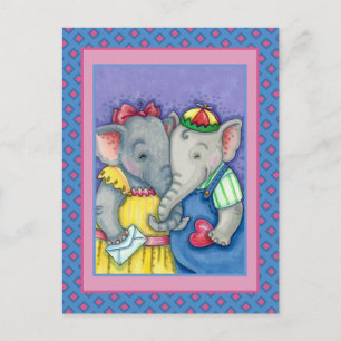 CARTÃO POSTAL DE FESTIVIDADES PRIMEIROS AMORES DE ELEFANTES BEBÊS, AMIGOS PACHID