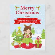 Princesa de Natal de cabelo castanho festivo