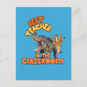 Cartão Postal De Festividades Professor de Arte de Dinossauro Engraçado Sala de