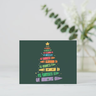 Cartão Postal De Festividades Professor de Natal Crayon Árvore Luzes de Natal Fo