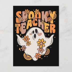 Cartão Postal De Festividades Professor Spooker Groovy Ghost Com Flores Vintage