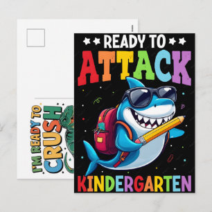 Cartão Postal De Festividades Pronto Para Atacar Camiseta De Tubarão De Volta À 