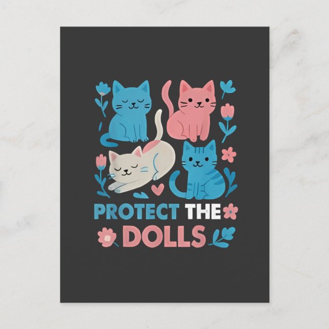 Cartão Postal De Festividades Proteja os gatos LGBT Trans Igualdade entre Dolls (Frente)