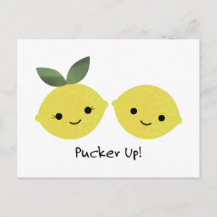 Cartão Postal De Festividades Pucker up Cute Kawaii Lemons