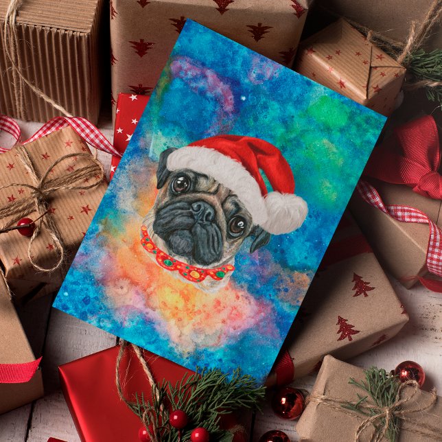 Cartão Postal De Festividades Pug Breed Dog Christmas (Criador carregado)