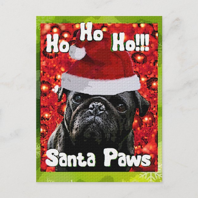 Cartão Postal De Festividades PUG de papais noeis (Frente)