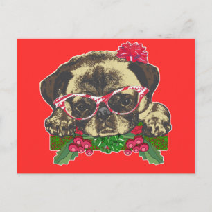Cartão Postal De Festividades Pug do Natal