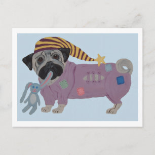 Cartão Postal De Festividades Pug em PJs