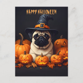Cartão Postal De Festividades Pug Halloween