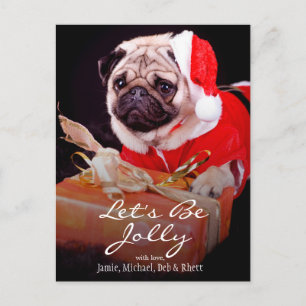 Cartão Postal De Festividades Pug que veste um chapéu do papai noel