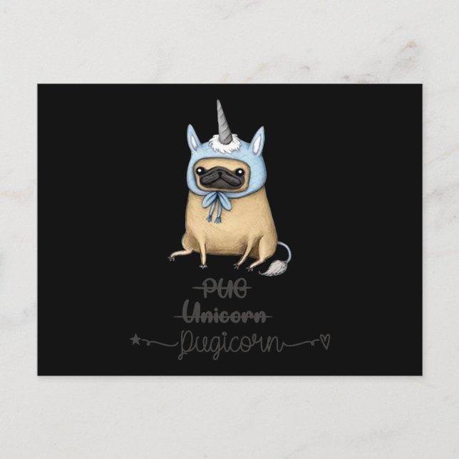 Cartão Postal De Festividades Pug unicorn Equal PUGICORN (Frente)
