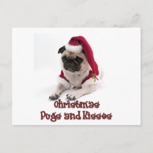 Cartão Postal De Festividades Pugs de Natal e Beijos