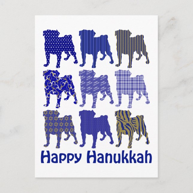 Cartão Postal De Festividades Pugs Hanukkah (Frente)