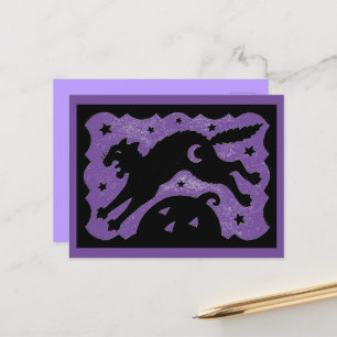 CARTÃO POSTAL DE FESTIVIDADES PULSAGEM DE GATO MALUCO SOBRE A PASSAGEM, PRETO E 