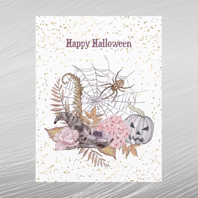 Cartão Postal De Festividades Pumpkin Floral Pumpkin Spider Web (Criador carregado)