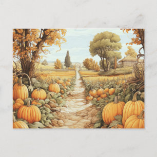 Cartão Postal De Festividades Pumpkin Patch Autumn Deixa Árvores no Halloween