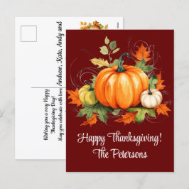 Cartão Postal De Festividades Pumpkins Maple Trees Deixa Feliz Ação de Graças