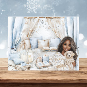 Cartão Postal De Festividades Puppy Love Cozy Winter Girly Watercolor