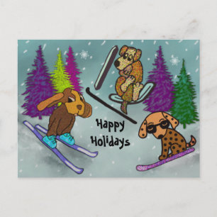 Cartão Postal De Festividades Puppy Ski Vacation Happy Holidays